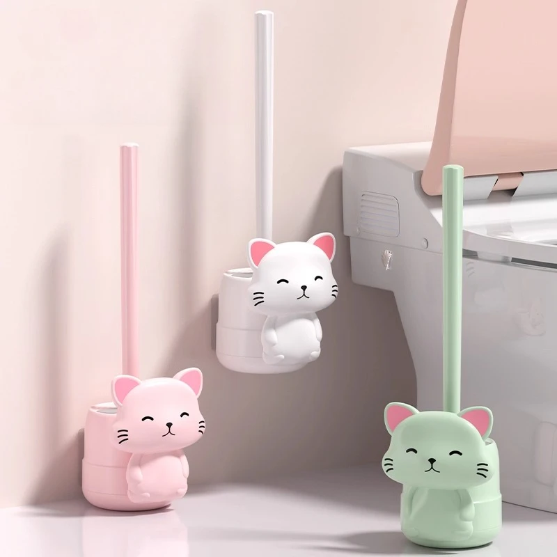 Cute Cat Wall Mounted Toilet Brush Set No Dead Corner Toilet Cleaning Brush Cartoon Animal Cat 1005009795526078