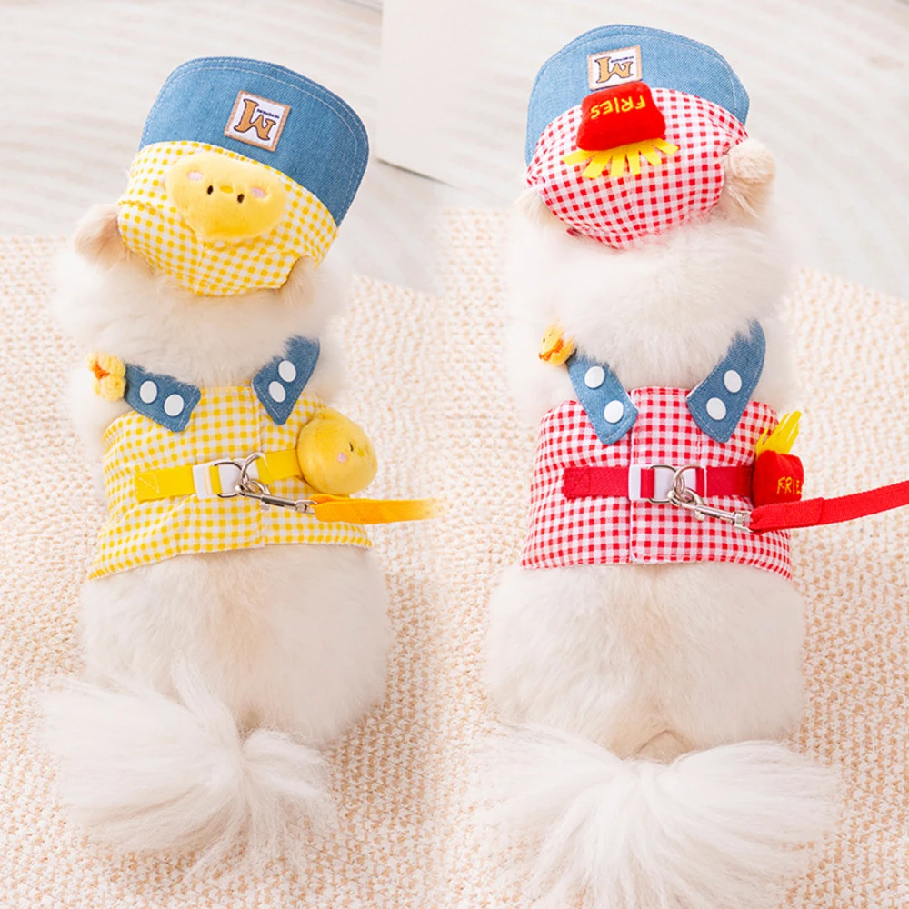 Cartoon Dog Harness Leash and Hat Set Breathable Fabric Cute Outdoor Pet Accessories for Cats (3Pcs) 1005009805087547