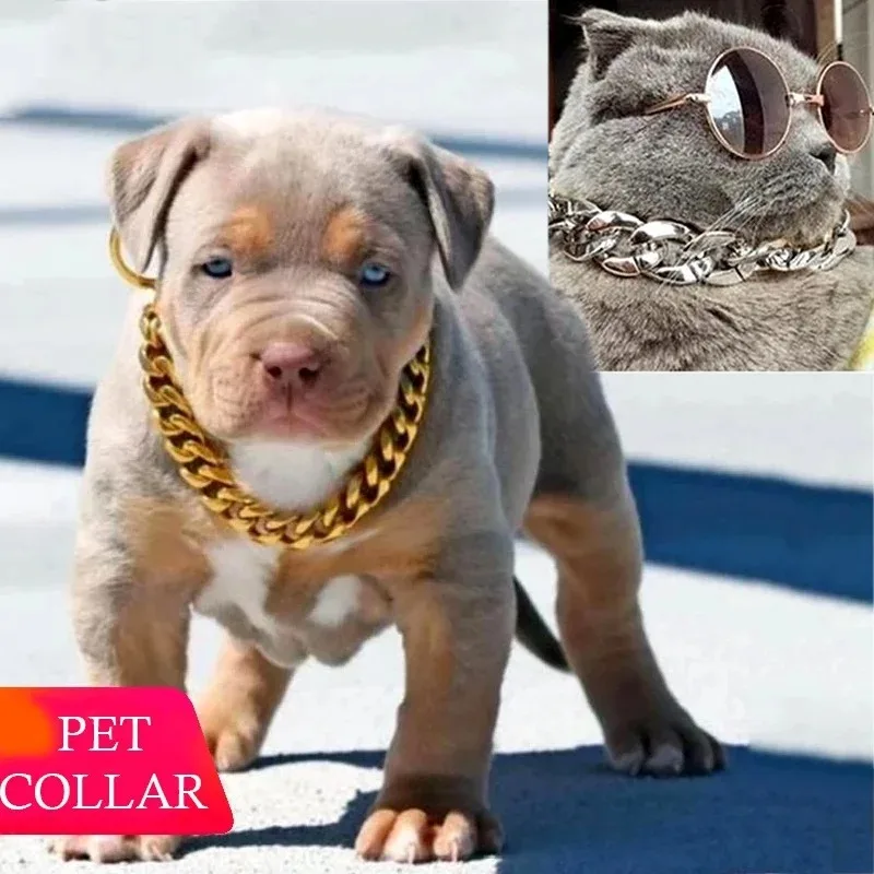 Pet Necklace Medium and Small Dog Collar Jewelry Dog Bully Gold Chain Pet Accessories 1005009811221619