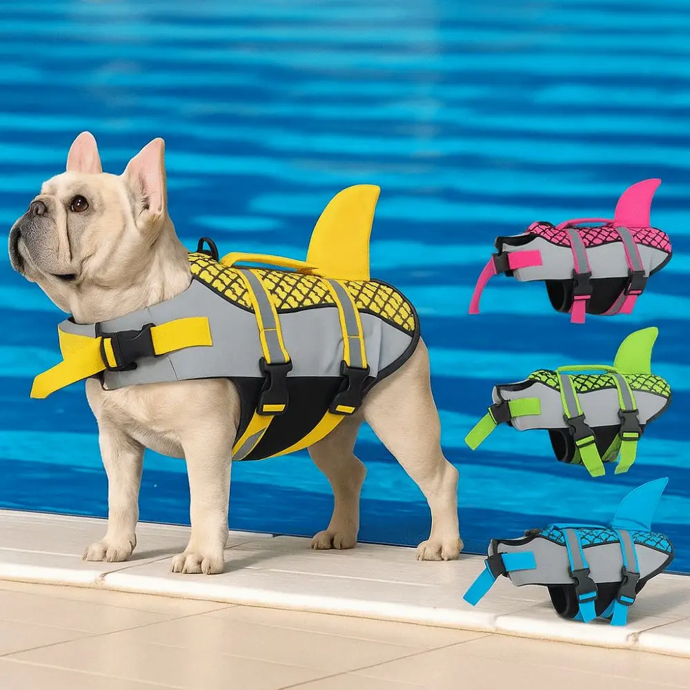 Reflective Shark Dog Life Jacket Enhanced Buoyancy Anti-Crack Dogs Swimming Clothes Waterproof with 1005009826475418