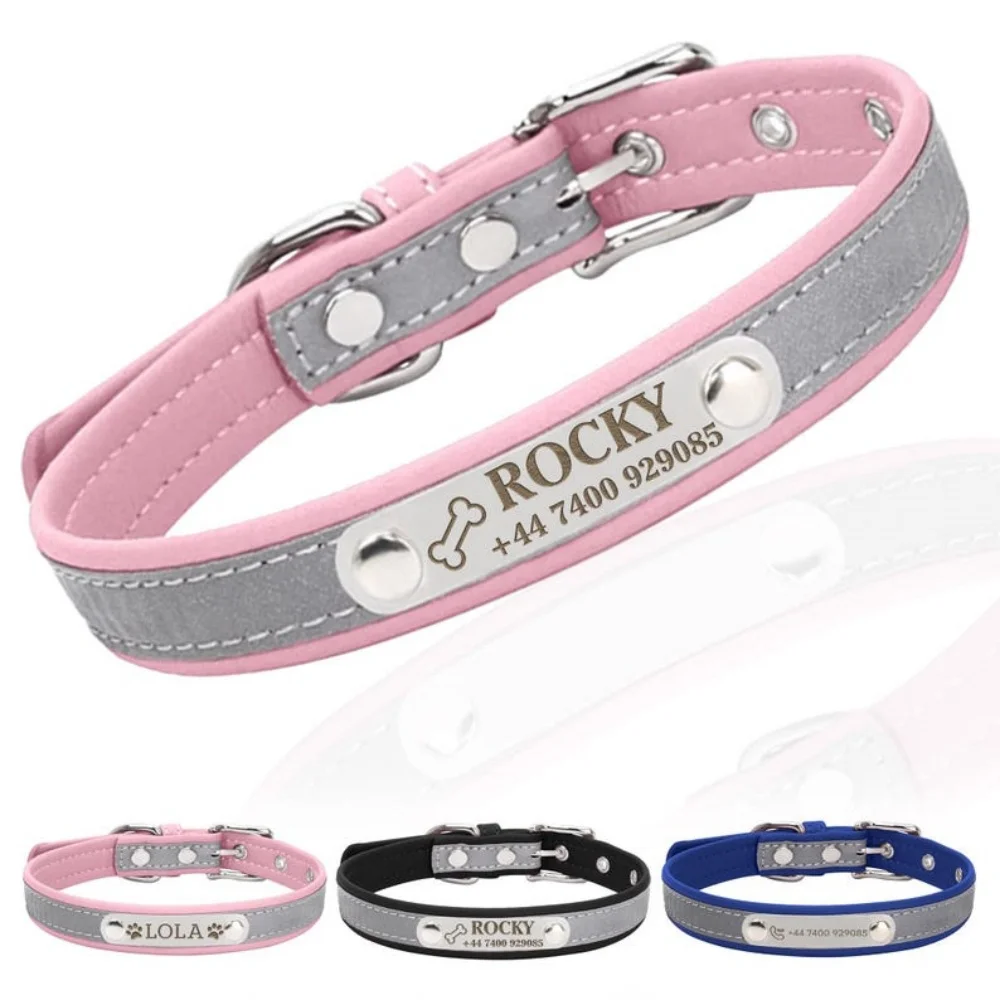 Dog Collar PU Leather Engraved, Customized with Name, Unique Gift for Dog Lovers 1005009828065568