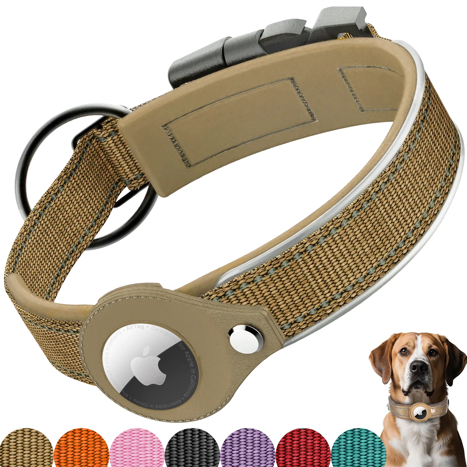 Airtag Dog Collar Reflective Padded Dog Collars Airtag Holder Case Adjustable Pet Collar 1005009828657327