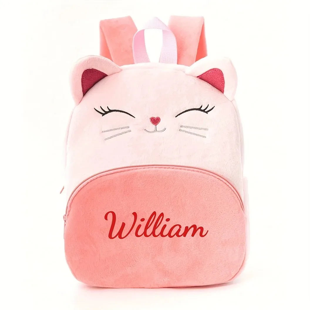 Customized Name Cartoon Cat Backpack for Girls, Embroidered Text Design 1005009832150468