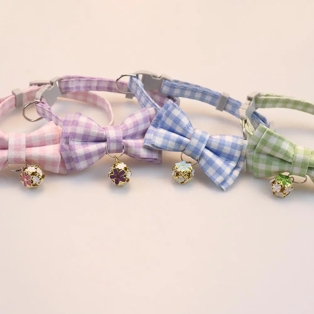 Lattice Bow Pet Cat Collar With Bell Adjustable Pet Collar Bownot Safety Necklace for Puppy Kitten 1005009834715746