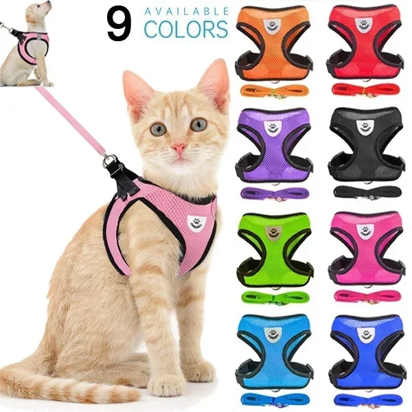 Dogs Puppy Harness Collar Cat Dog Adjustable Vest Walking Lead Leash Soft Breathable Polyester Mesh 1005009835975684