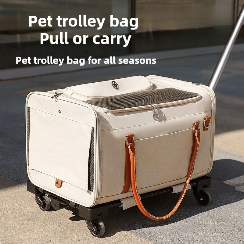 Breathable Pet Carrier with Wheels Foldable Outdoor Travel Cat Trolley Case for Cats and Dogs Large 1005009837062632
