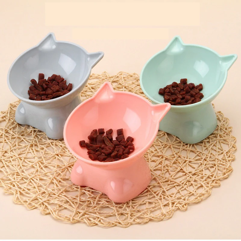 Cute cat bowl tilted high-legged cat bowl cat eating bowl cat food bowl black water bowl cat food 1005009843697568