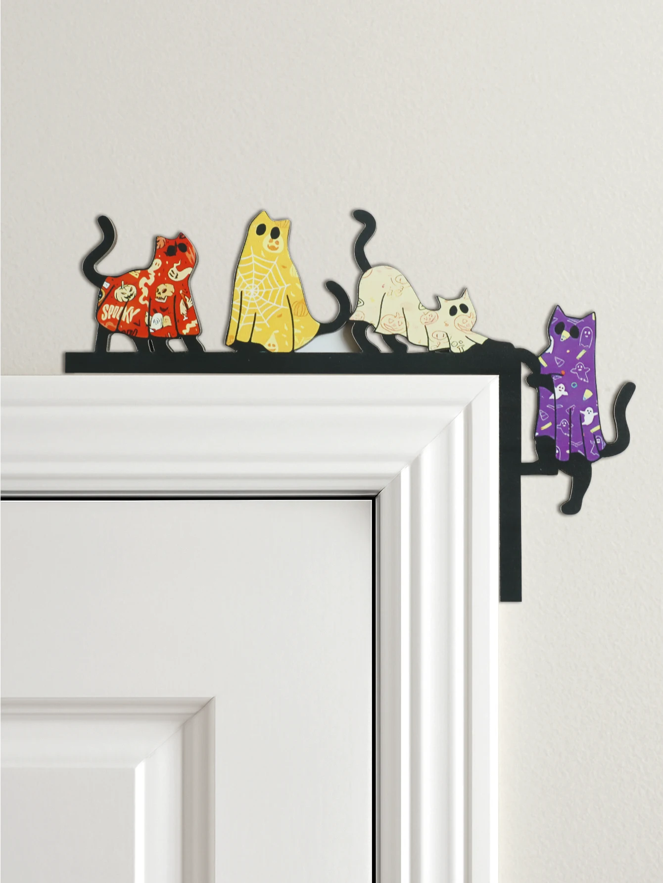 Halloween Cat Door Topper Decor, Colorful Costumed Cat Design, Wooden Door Frame Ornament for Home 1005009845125925