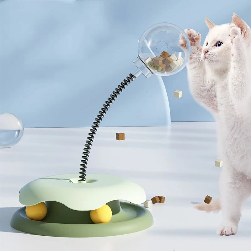 Cat Feeder Toy for Indoor Cat Slow Feeders Spring Toy Funny Track Ball Roller Turntable Exercise 1005009848088154