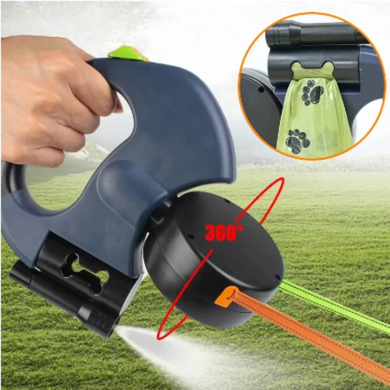 Auto Retractable Double-Ended Dog Leash 3m with LED Flashlight Waste Bag Box Roulette 360 Degree 1005009852762216