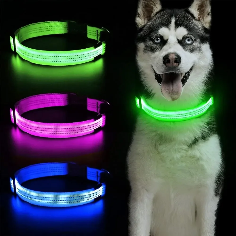 Nylon Reflective LED Dog Collar Light Up Pet Collar Dog Lights Night Walking Camping Supplies 1005009861738898