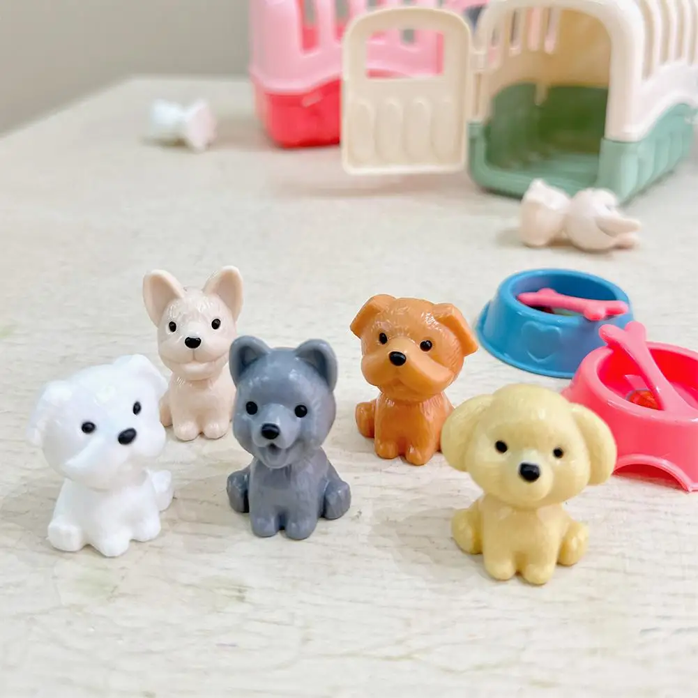 New Cute Mini Puppy Pretend Play Toy Animal Dog Doll Set Dog Pet Basket Ornament Kids Toys Visual 1005009869336693