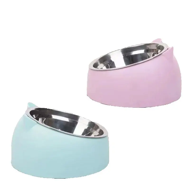 Cat Dog Bowl 15 Degrees Raised Non Slip Puppy Base Cat Food DrinkingStainless Steel Water Feeder 1005009877912293