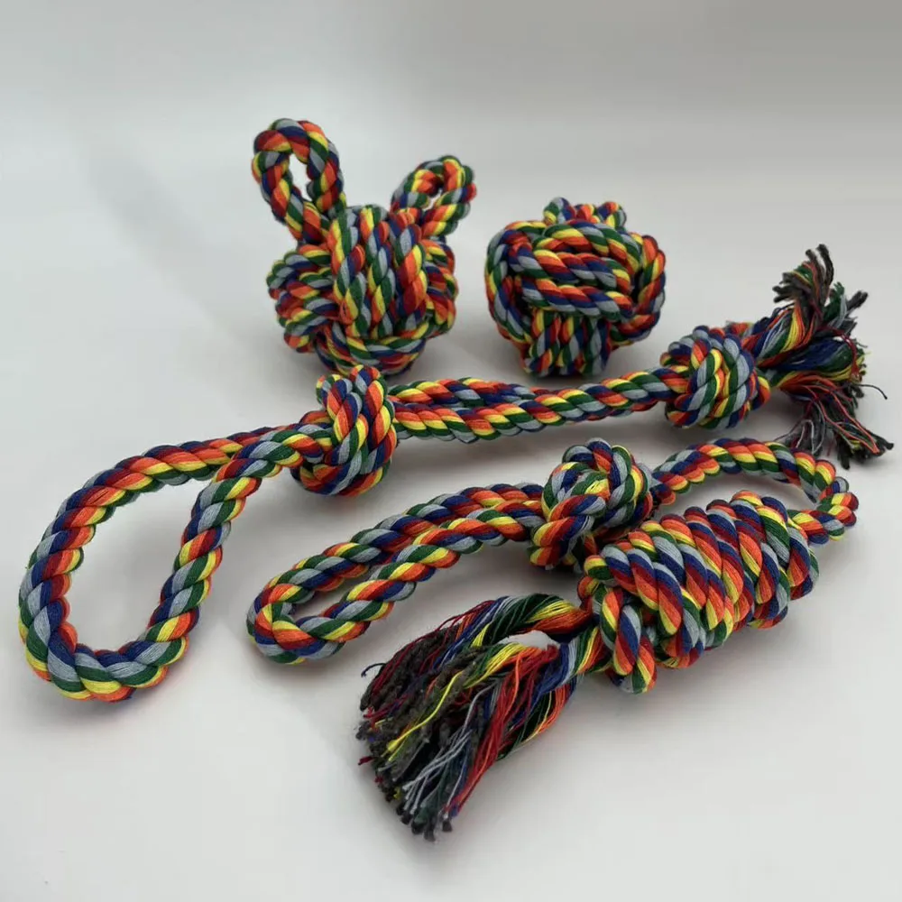 Pet Toy Dog Woven Toys Cartoon Training Teething Pet Rope Dog Rope Knot Grinding Teeth Hand (1Set) 1005009878485141