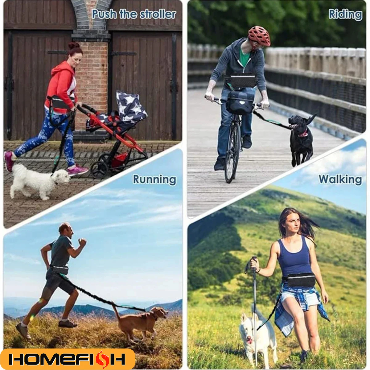 Hands Free Dog Leash for Running Walking Reflective Leash with Waist Bag Retractable Elastic Belt 1005009880587369