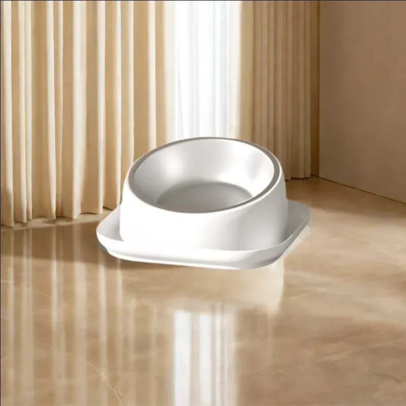 15° Tilted Cat Bowl Stainless Steel Neck Protection Anti Slip Plastic Base Pet Food Water Feeder 1005009886496170