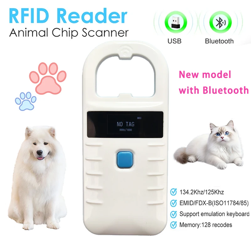 New Bluetooth RFID Reader Pet ID Chip Scanner USB RFID Dog Cat Animal Handheld 134.2KHz 1005009886524693