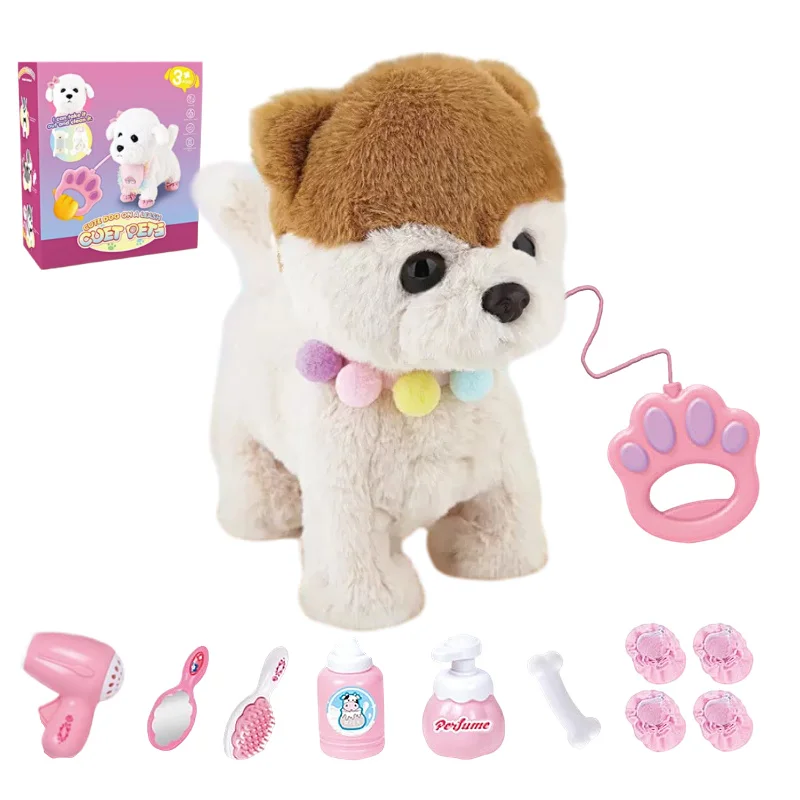 Interactive Electronic Walking Plush Toy with Remote Control Leash Realistic Puppy Pet with Walking 1005009887637056