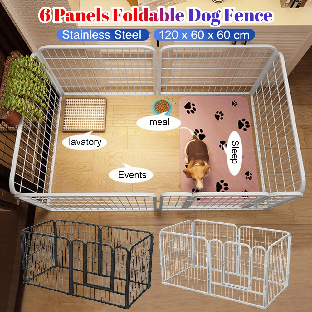 120x60x60cm Dog Fence Playpen 6 Panels Foldable Pet Exercise Cage Stainless Steel Large Kennel Dog 1005009890276960