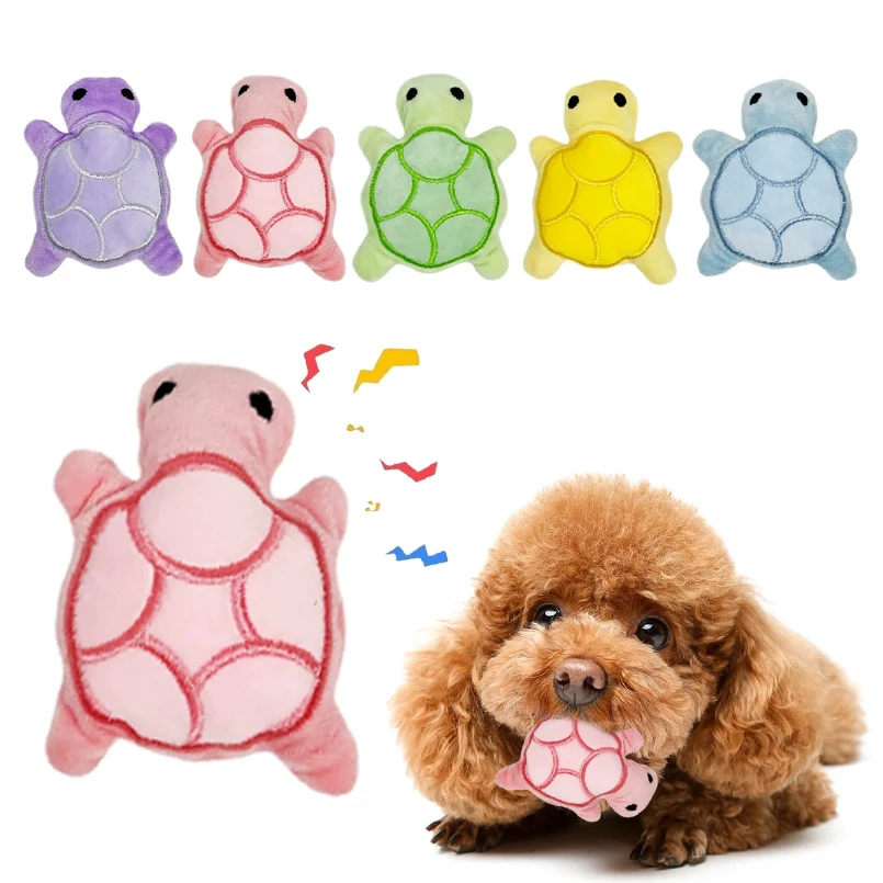 Mini cute turtle dog plush toy, squeaking dog teething sound toy, soft and safe 1005009912607491