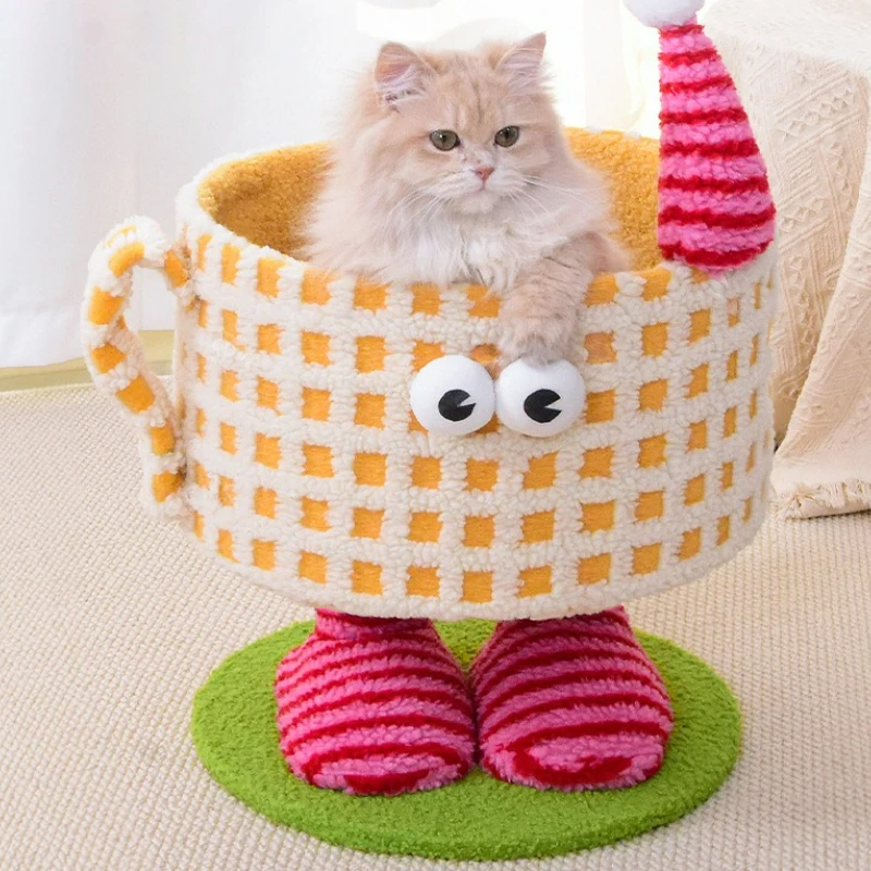 Cute Cat Cup Tower for Indoor Tree Condo with Sisal Scratching Posts Cozy Hammock Fluffy Spring 1005009913084056