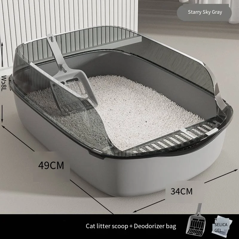 The semienclosed cat litter box is made of plastic and features a splash-proof design It is a large 1005009917852462