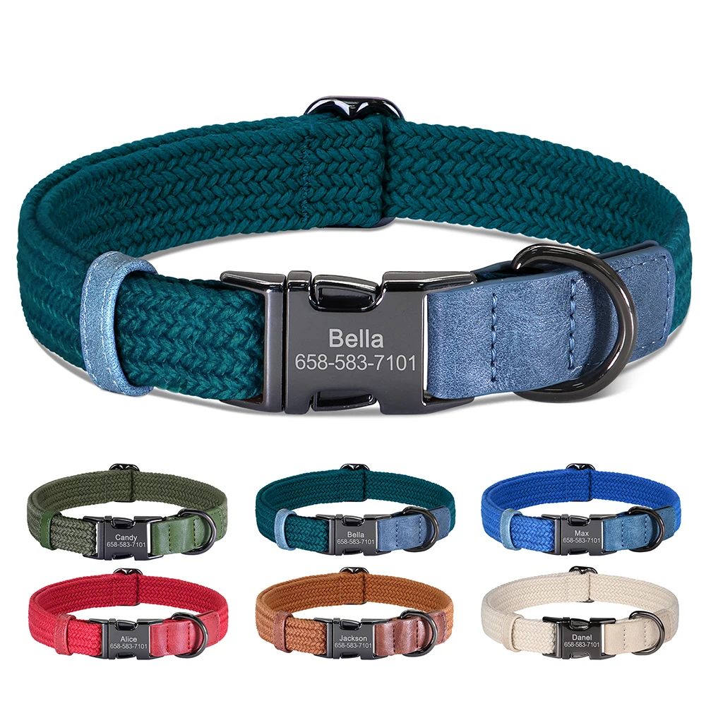 Custom Dog Collar Dog Durable Nylon Dog Collars Free Engraved Pet Name Buckle Necklace Adjustable 1005009921174110