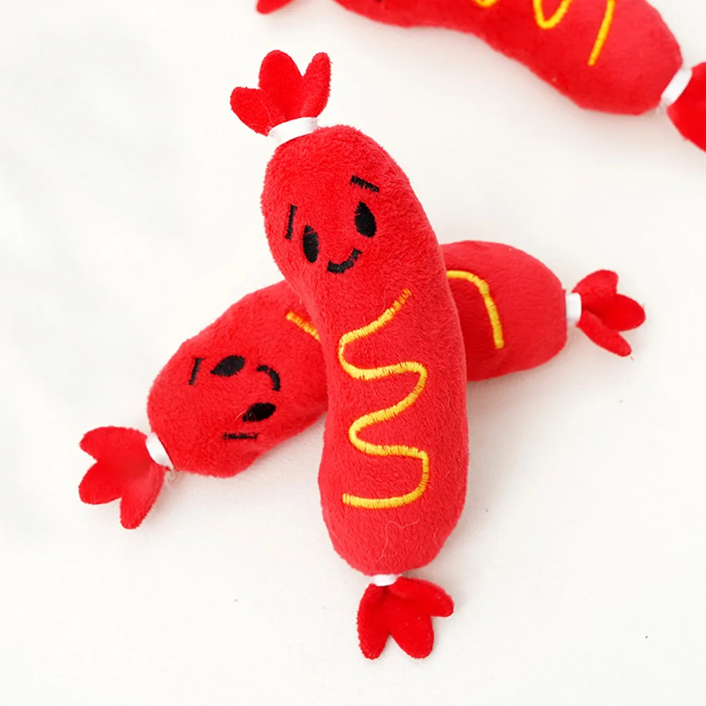 Squeaky Plush Pet Toys: Hot Dog Embroidered Chew Toys for Dogs & Cats 1005009944229517