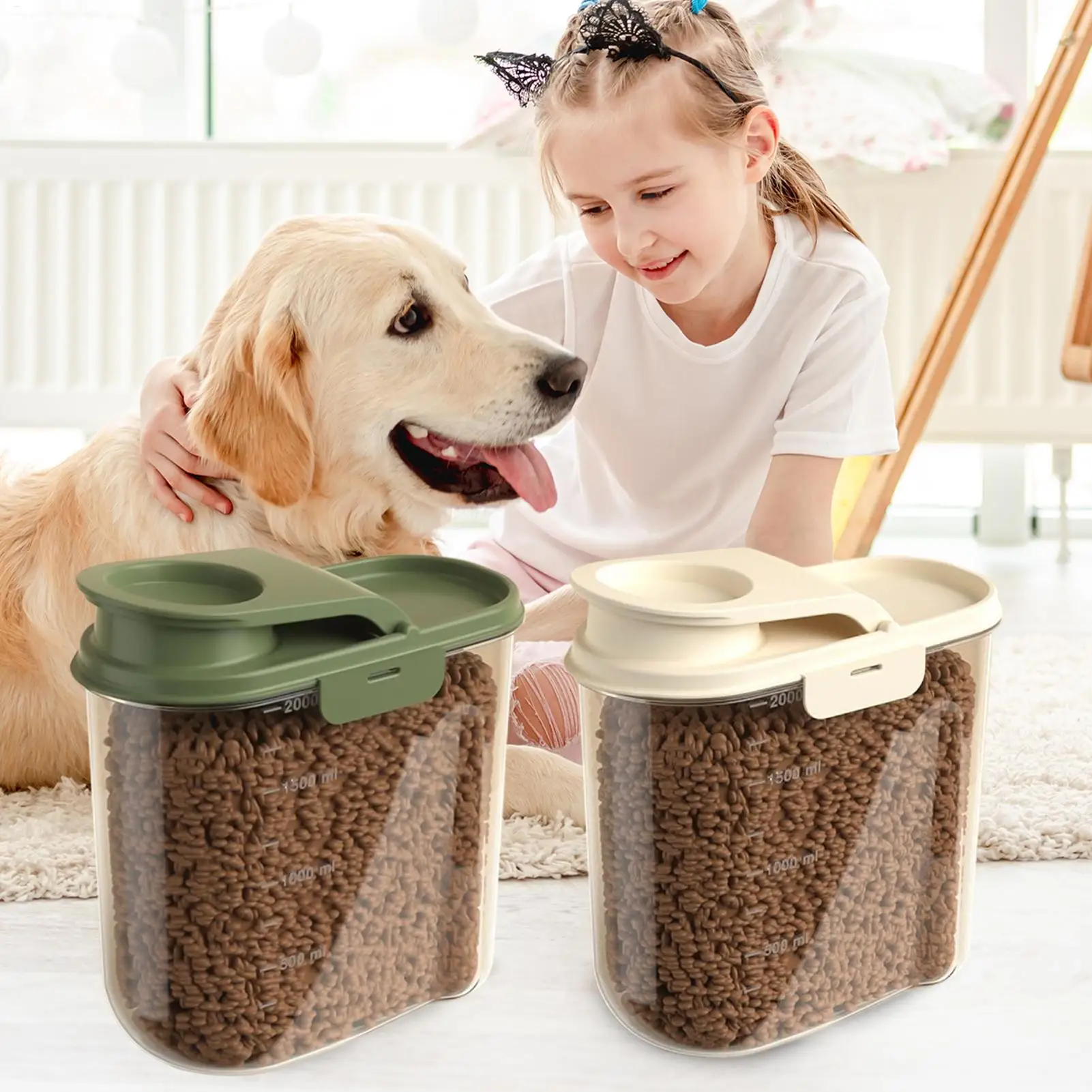 Airtight Dog Food Storage Container Transparent Dust-Proof Anti-Moisture Grain Dispenser Large (2L) 1005009955278927