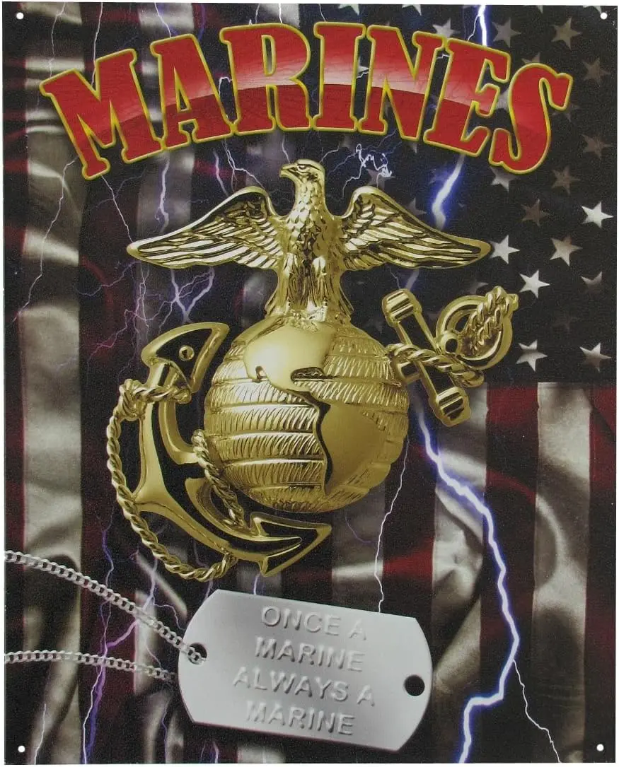 Military USMC US Marines Corp Tin Metal Sign W/Dog Tag 1005009956708161