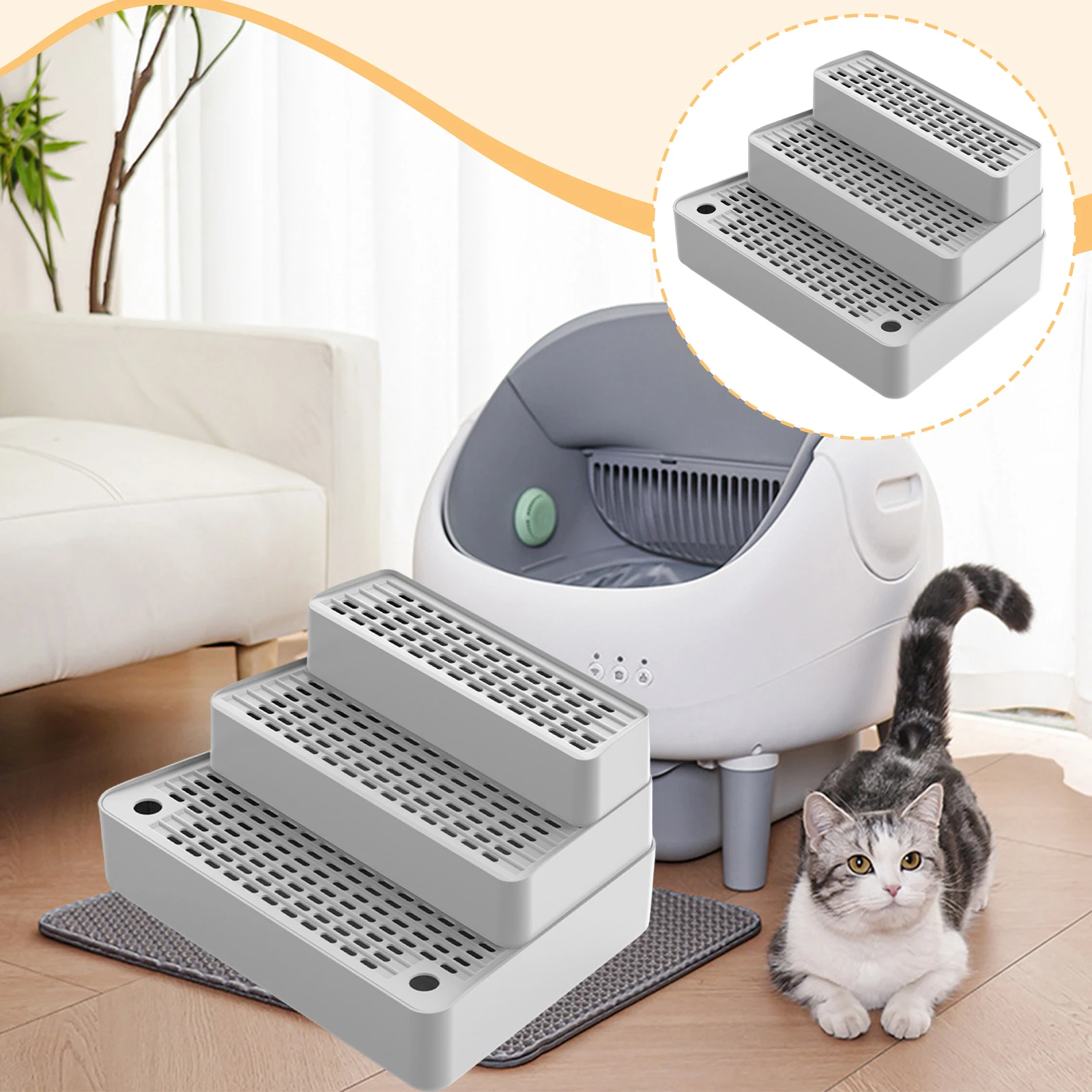 3Steps Cat Litter Box Ramp Automatic Cat Toilet Feet Filter Non Slip Washable Footboard Leakproof 1005009962733357