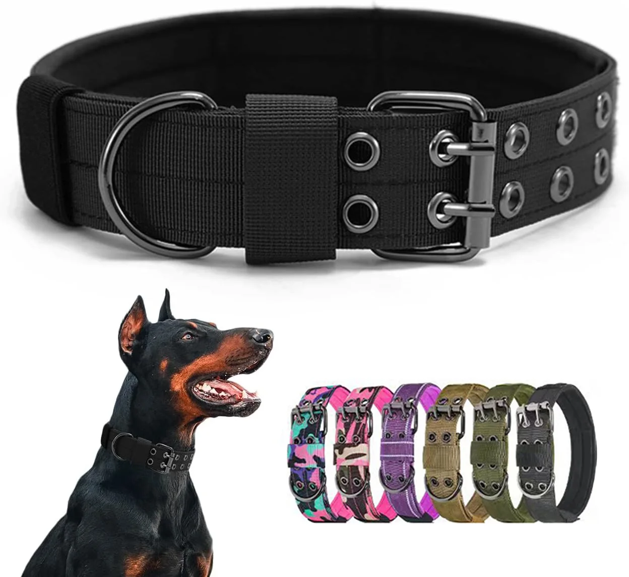 Nylon Tactical Dog Collar Breathability Adjustable Heavy Duty Metal Training Collar for Small 1005009963519439