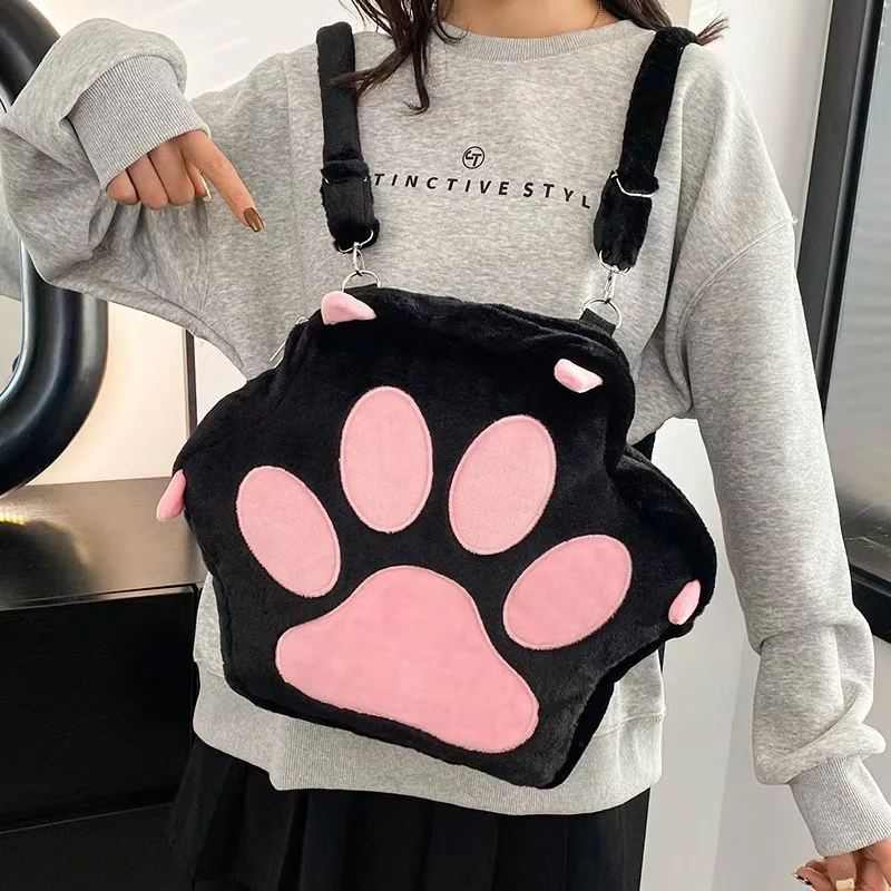 Cute Cat Paw Plush Backpack with Adjustable Straps Soft Furry Purse JK Girls Bag Cartoon Backpack 1005009966274097