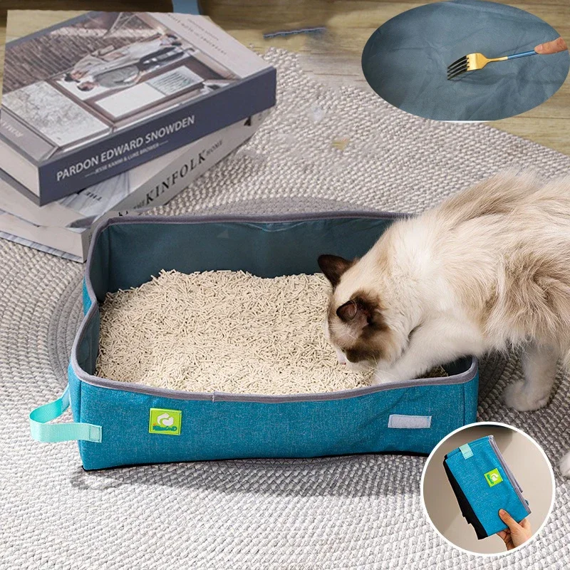 Semi Enclosed Cat Litter Box Foldable Portable Waterproof Oxford Cloth Open Cat Toilet Cat Litter 1005009968031573