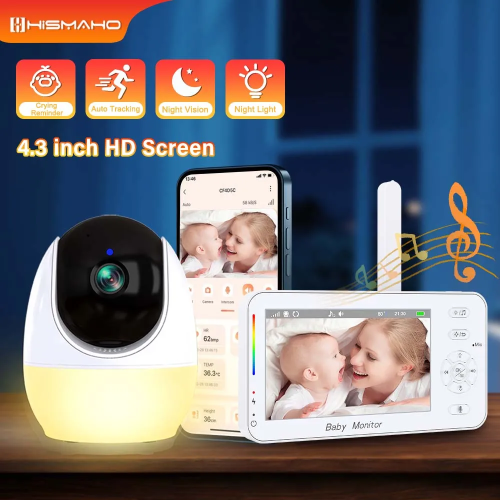Video Baby Monitor 4.3 Inch Screen Indoor Mini Camera Night Light PTZ Auto Tracking WIFI APP View 1005009970514501