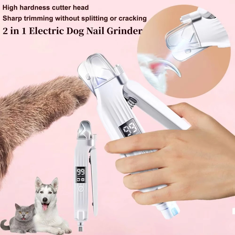 2 in 1 Electric Pet Nail Trimmer with LED Lights Pet Nail Grinder Dog Nail Trimmer and Grinder for 1005009973301630