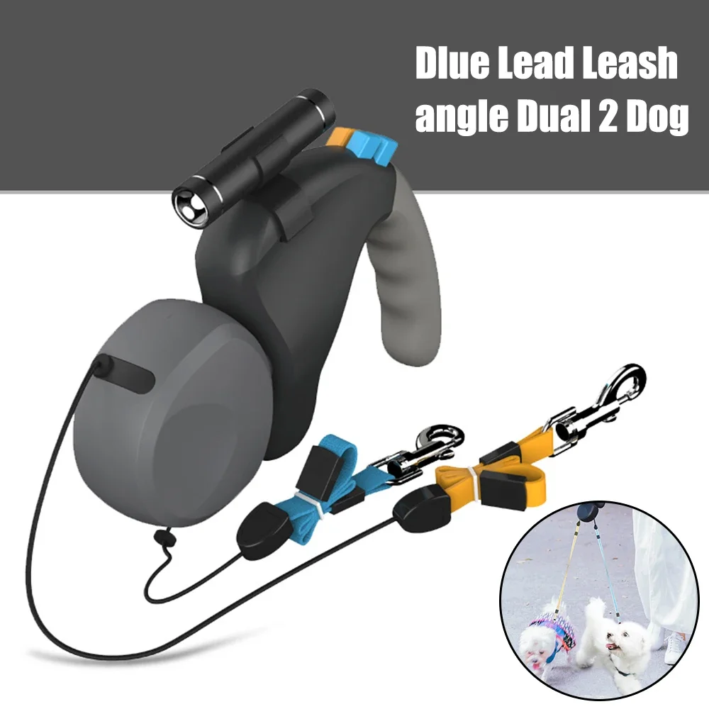 For 2 Dogs Walking Pet Traction Rope Belt Retractable Adjustable Double with Light Dual Dog Rope 1005009984287021