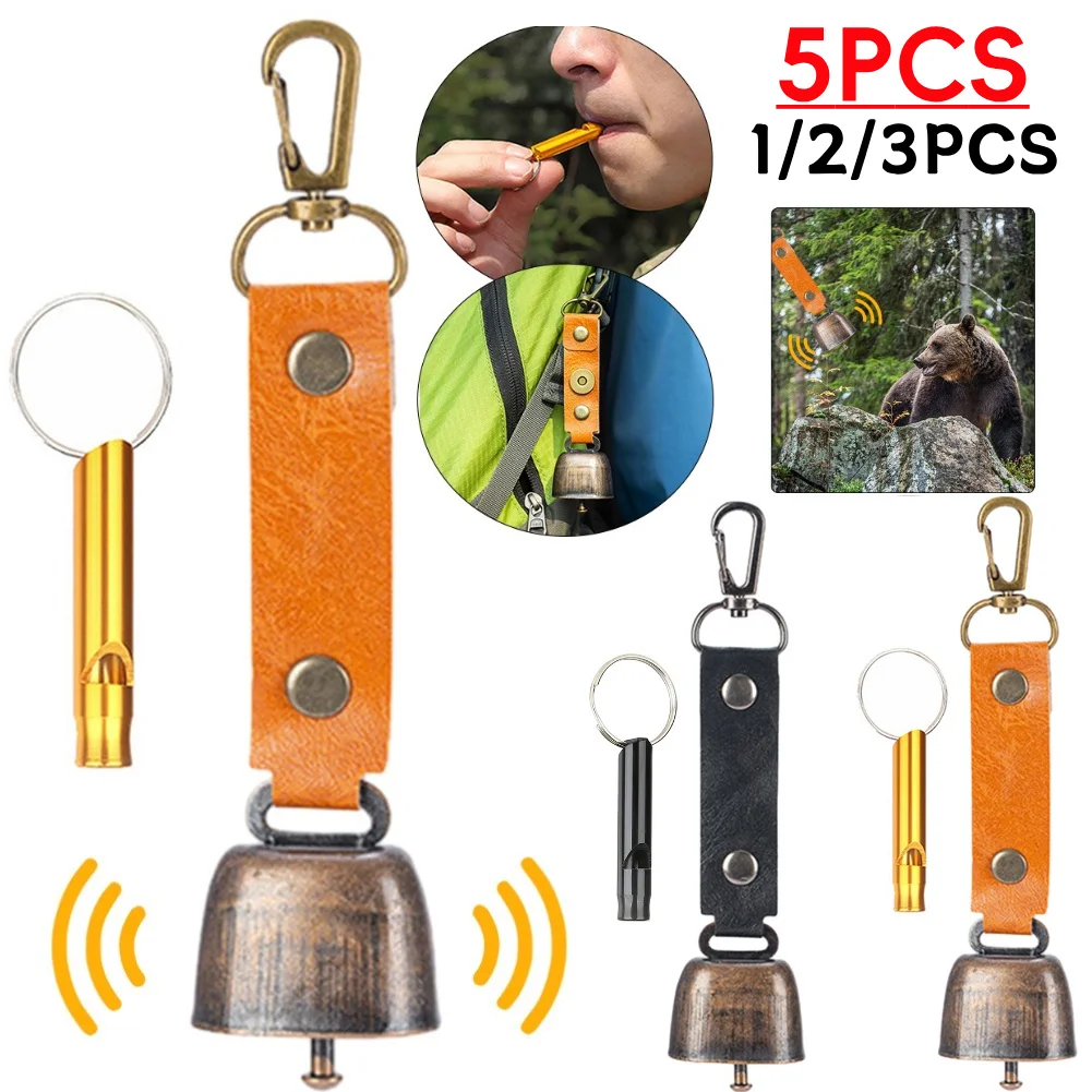 1/2/3/5PCS Outdoor Bear Bell for Hiking Camping with Emergency Whistle Anti-Lost Pet Dog Survival 1005009992776962