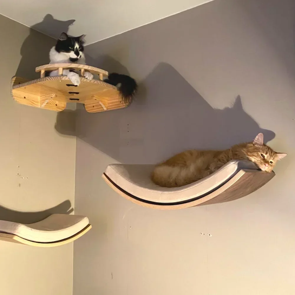 Wooden Cat Tree Tower Wall Furniture Climbing Shelves Perches Sisal Scratcher Hammock Steps 1005010001420312