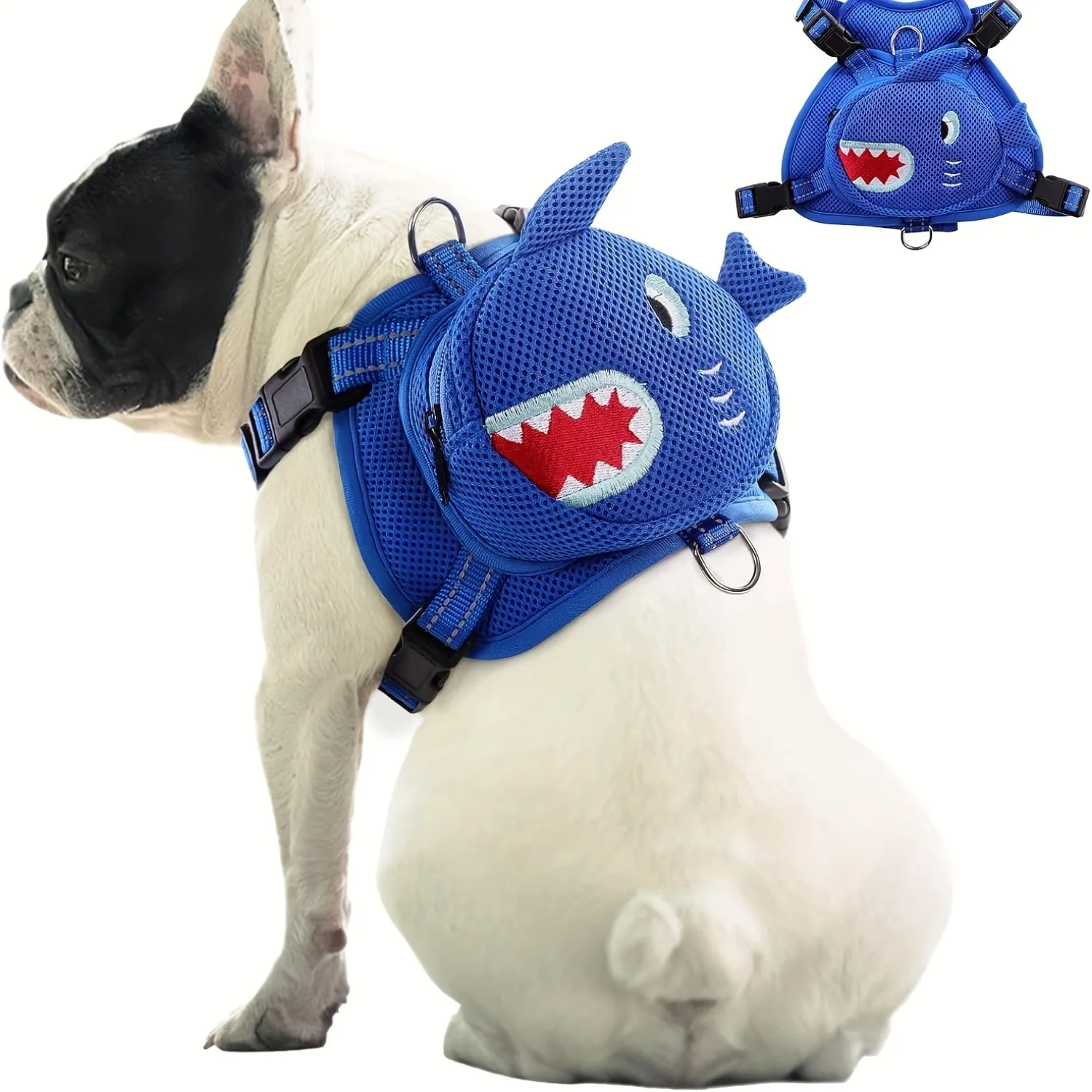 Dog Backpack Harness No-Pull with D-Ring for Small Medium Dogs Cute Shark Self Carrier 1005010003501419