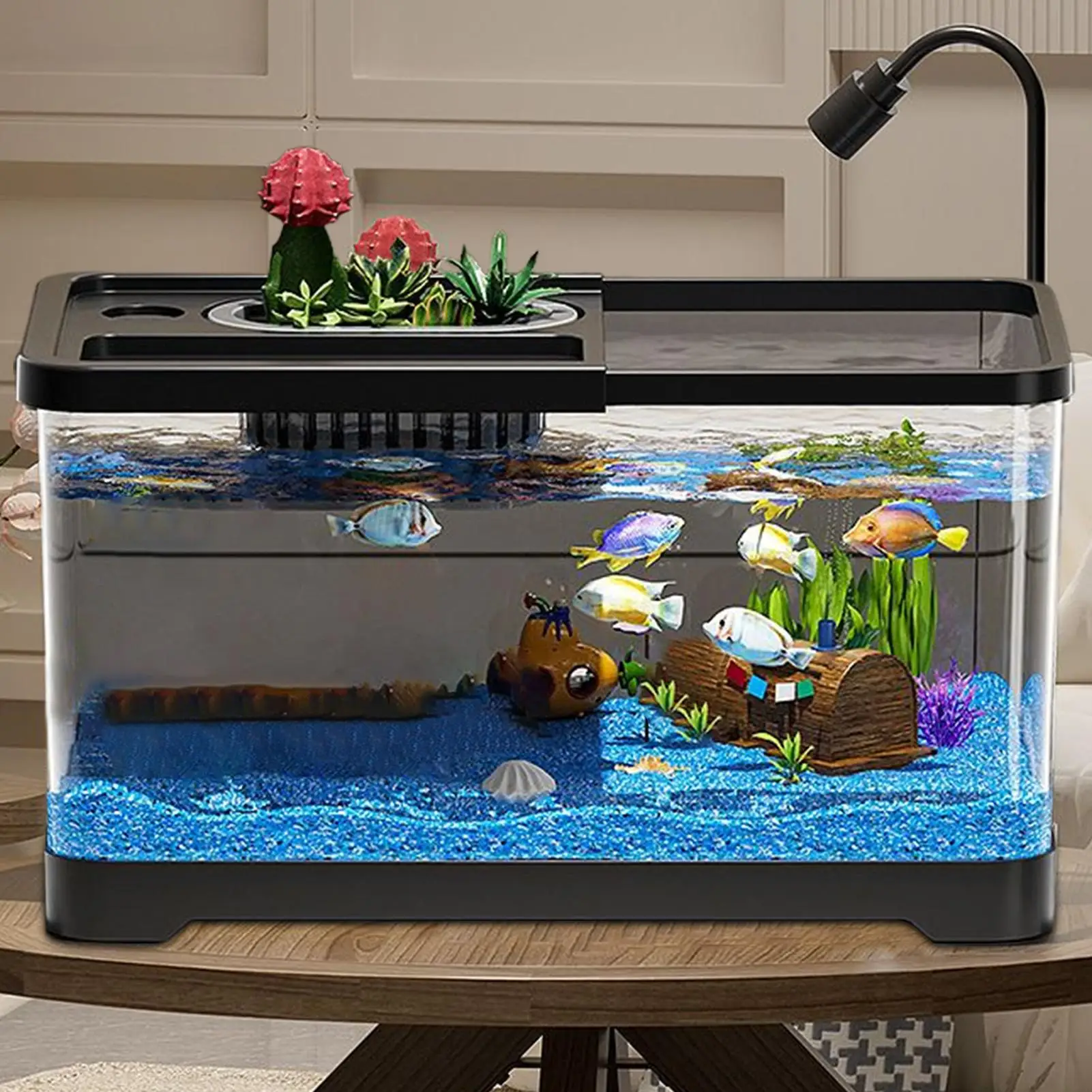Small Aquarium Kit LED Fish Tank Kit with Decoration Accessories Dust-Proof Underwater Landscape 1005010003538386