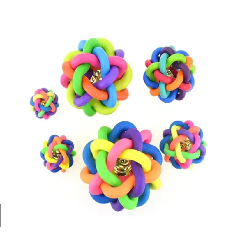 Cute dog toy interactive pet dog ball toy with small bell cat toy rainbow dog toy pet chew and play 1005010012275517