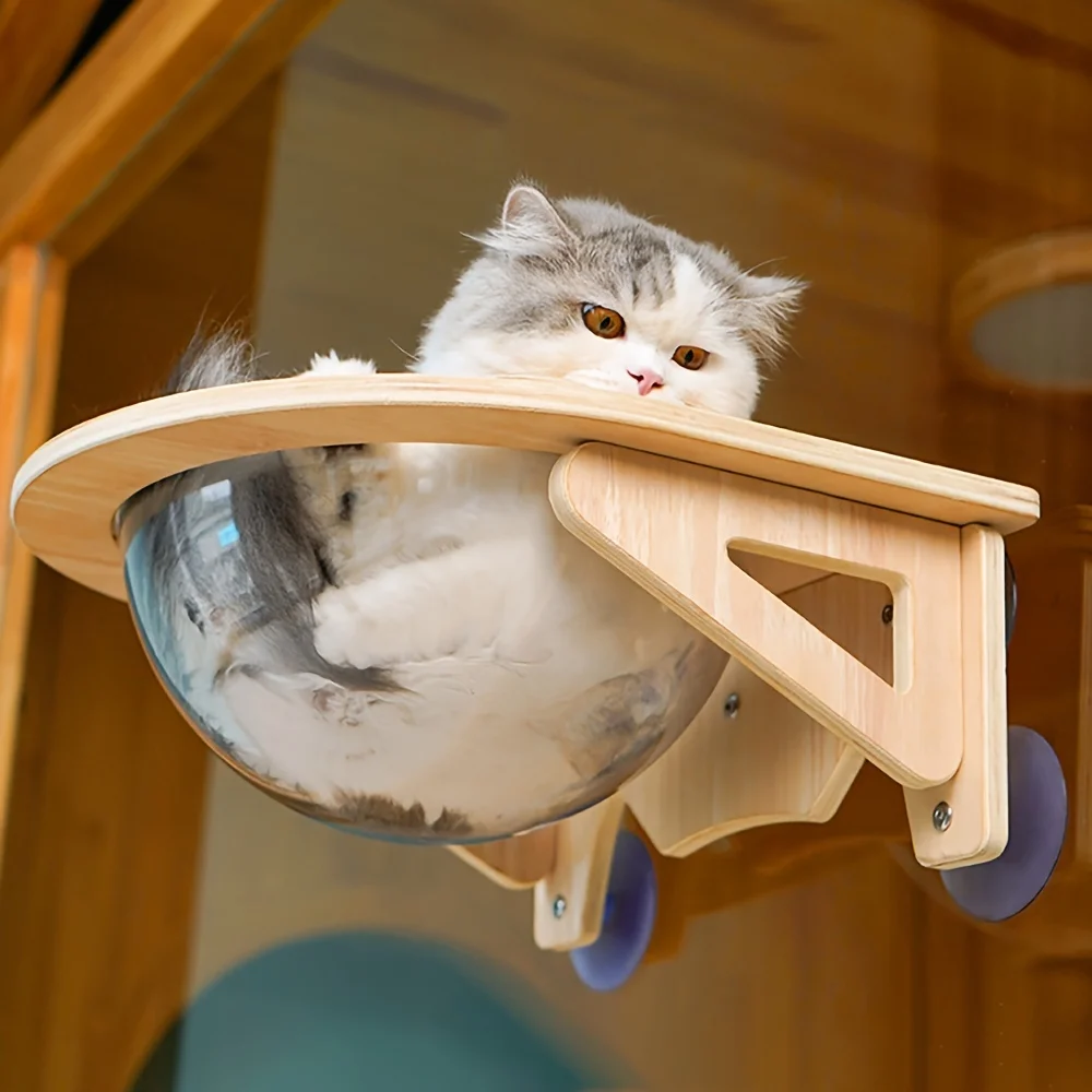 Cat Window Perch Hammock with Suction Cups, Solid Wood Cat Bed for Window Mount 1005010013193590