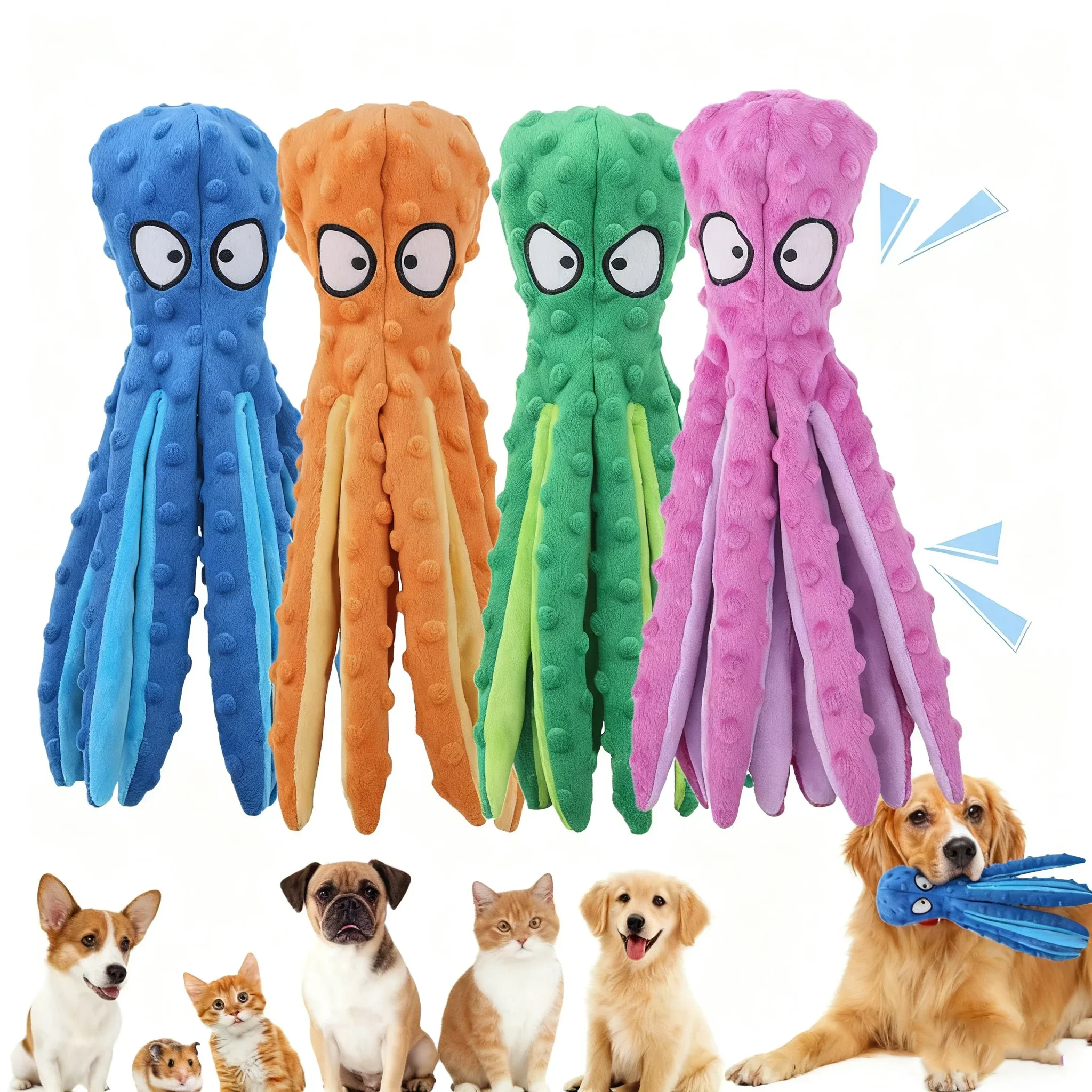 Octopus Dog Toy No Stuffing Squeaky Sound Chew Toys for Small Medium Large Dogs Interactive Plush 1005010019451176