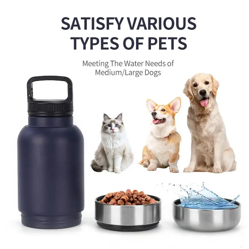 Customized Portable 32OZ Stainless Steel Dog Water Bottle 3-in-1 Pet Food Feeder with Vacuum 1005010023863904