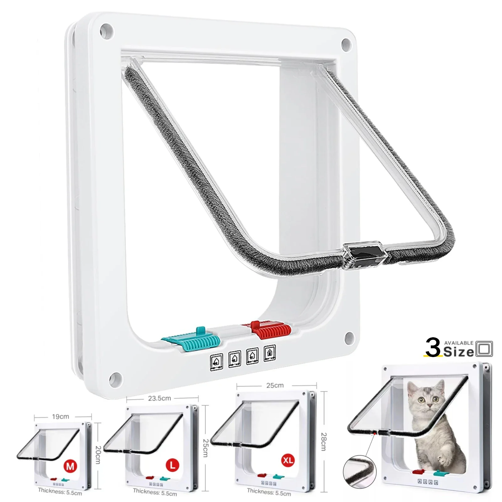 Cat Flap Door Magnetic Pet Door with 4 Way Lock for Cats Controllable ABS Plastic Gate Puppy Kitten 1005010026501796