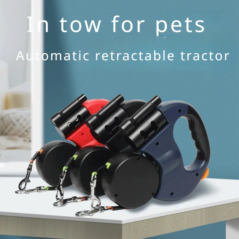 Automatic Retractable Two-End Pet Leash Dog Leash with Flashlight One Tow Two Easy to Walk Your Dog 1005010032591614