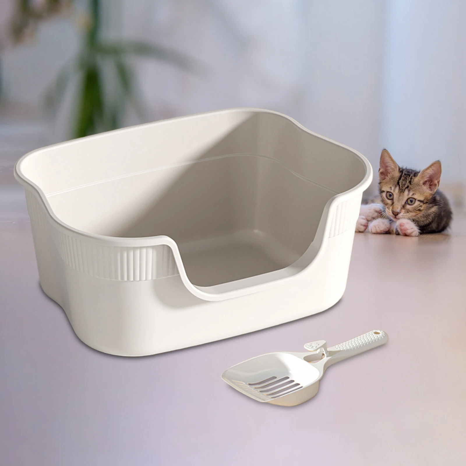 Semi Enclosed Cat Litter Box Anti Splashing Cat Toilet Sand Box with Litter Shovel Pet Bedpan Tray 1005010035143051