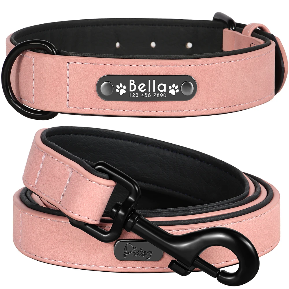 Custom Dog Collar Leash Set PU Leather Dog Collars Soft Padded Pet Necklace With Lead Rope For 1005010038298322