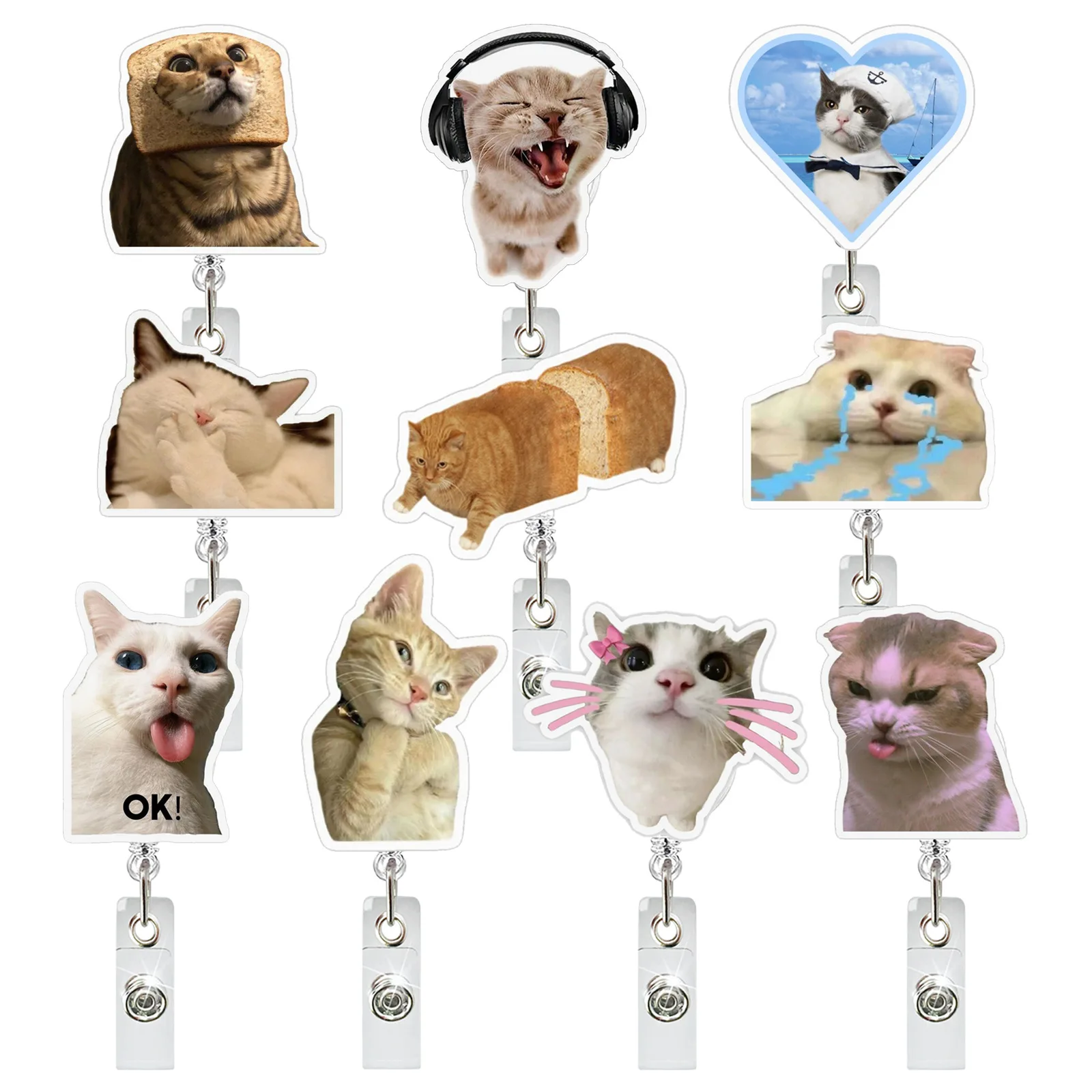 Hot Sales 1 Piece Funny Anime Cat meme Retractable Student Doctor Name Tag ID Card Holder 1005010038988755